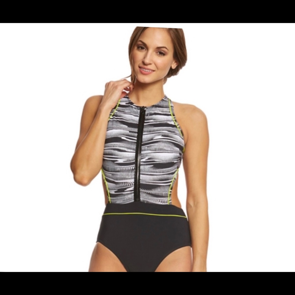 Gottex zip-up, high neck swimsuit